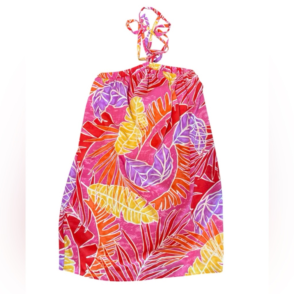 Renee Collection Tropical Print Halter Dress in Vibrant Pink